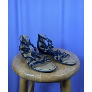 b.o.c Black Strappy Open Toe Sandals Women Size 6 Gladiator Zipper Earthy Boho